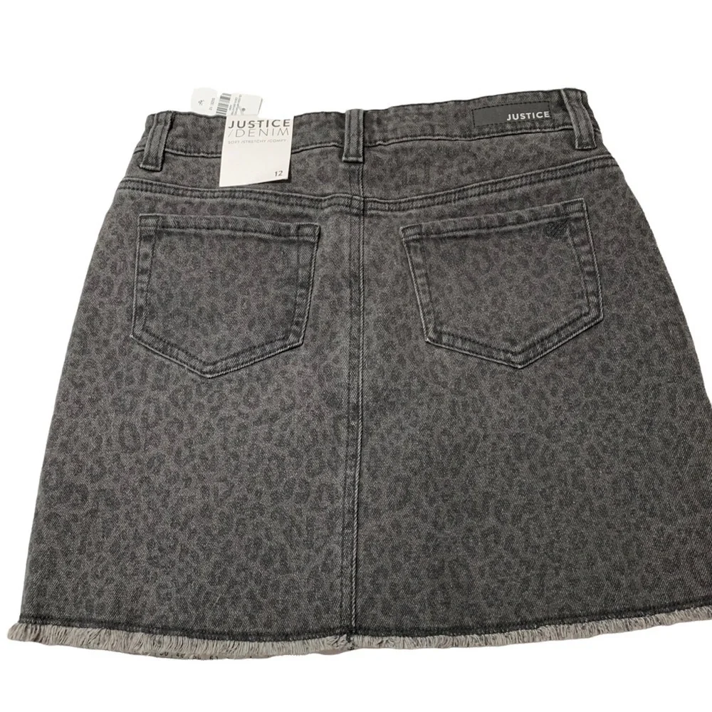 New Justice Girls Leopard Print Denim Skort size 12 Black gray BNWT